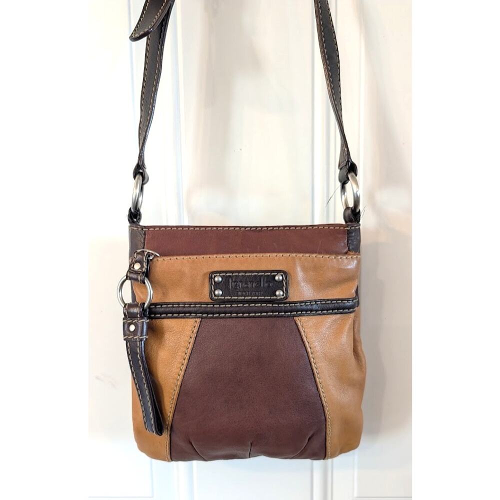 Tignanello Genuine Leather Crossbody Bag Brown Tan Y2K Colorblock